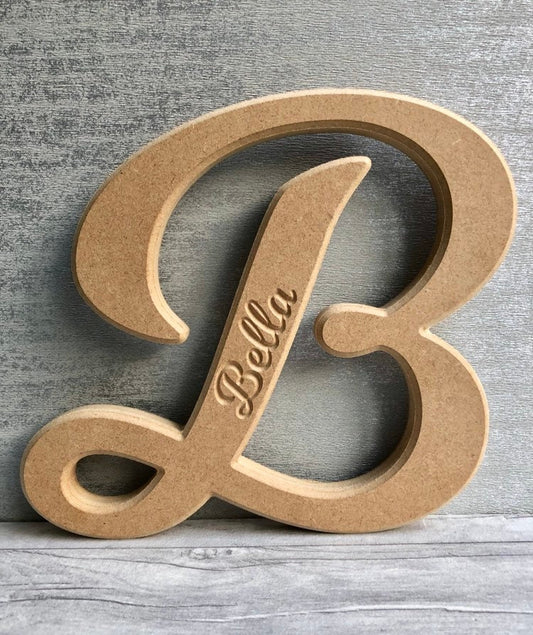 Engraved Personalised Wooden Letters - Blank Script MDF Letters - 200mm MDF Letters - Free standing MDF Letter