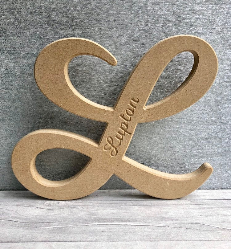 Engraved Personalised Wooden Letters - Blank Script MDF Letters - 200mm MDF Letters - Free standing MDF Letter